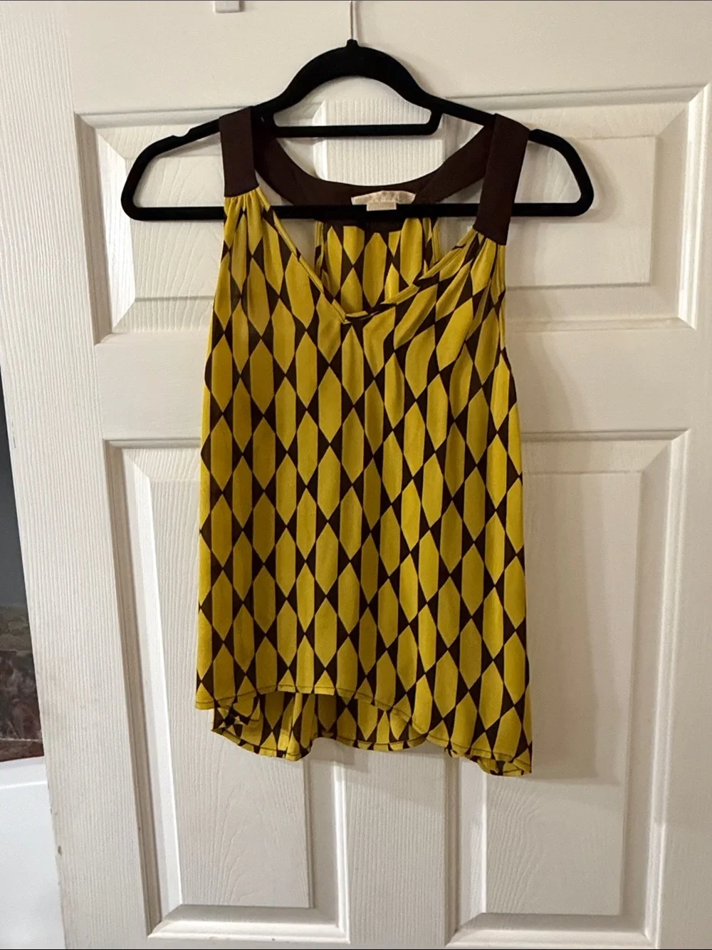 Michael Kors Yellow and Brown Geometric Print Tank